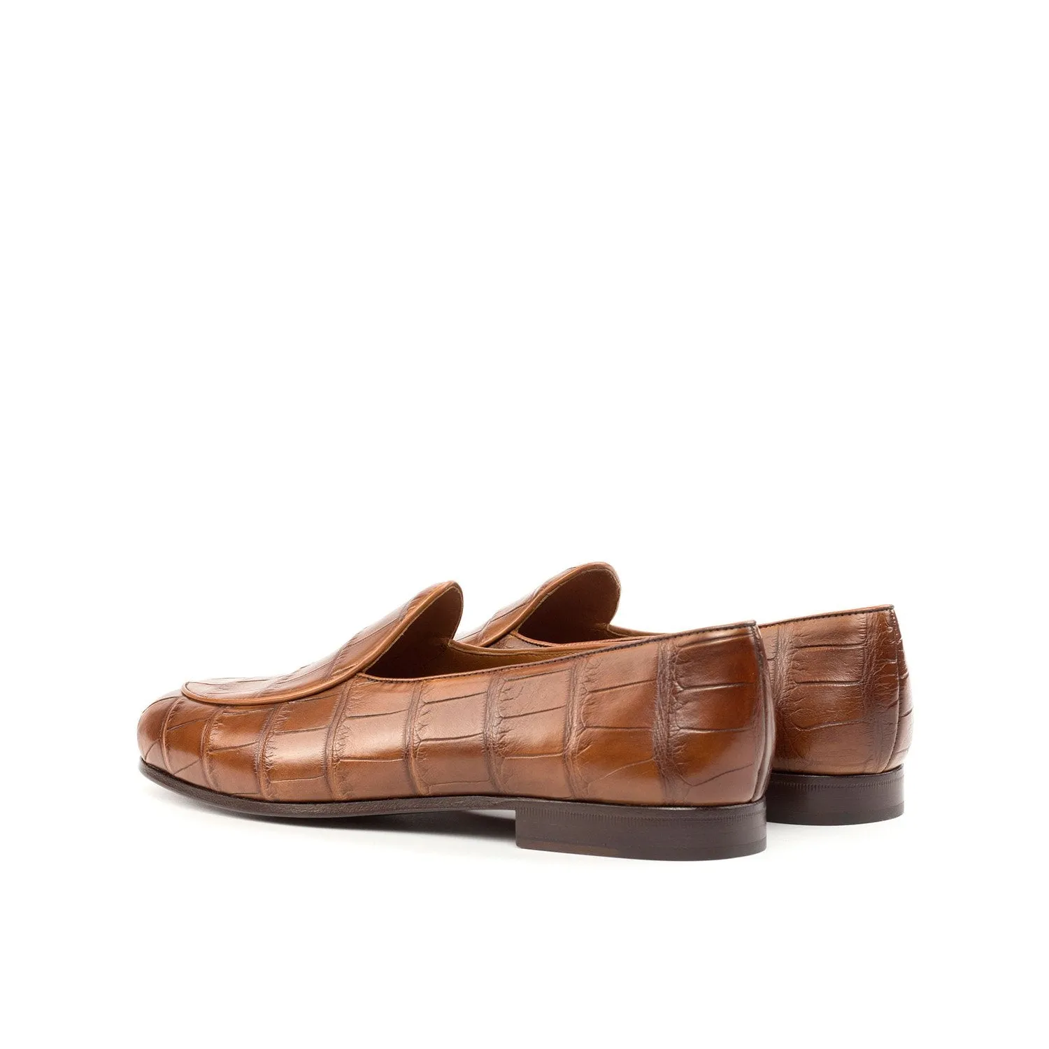 Ambrogio Bespoke Custom Men's Shoes Brown Exotic Alligator Belgian Loafers (AMB2189)