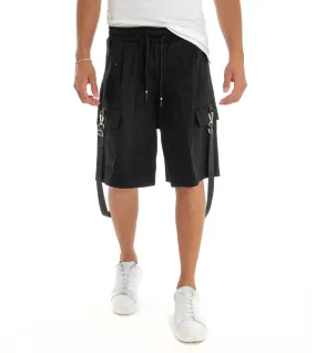 Bermuda Pantaloncino Uomo Shorts Tuta Nero Cargo Elastico GIOSAL-PC1557A