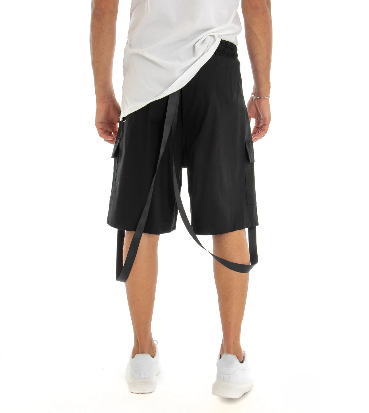 Bermuda Pantaloncino Uomo Shorts Tuta Nero Cargo Elastico GIOSAL-PC1557A