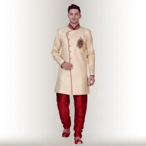 Biege Sherwani  with Red Pants