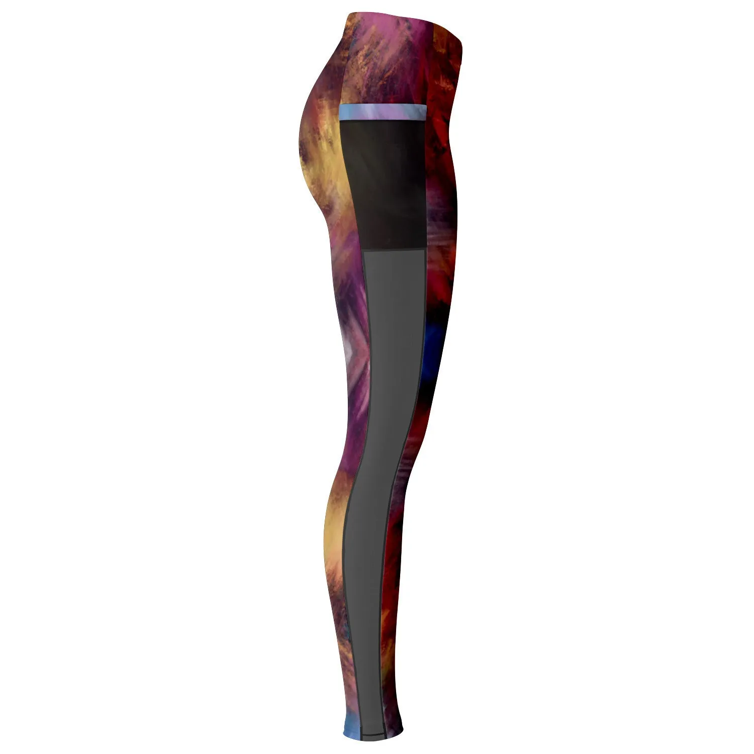 Burgundy Colours Mesh Panel Side Pockets Leggings (FWS)