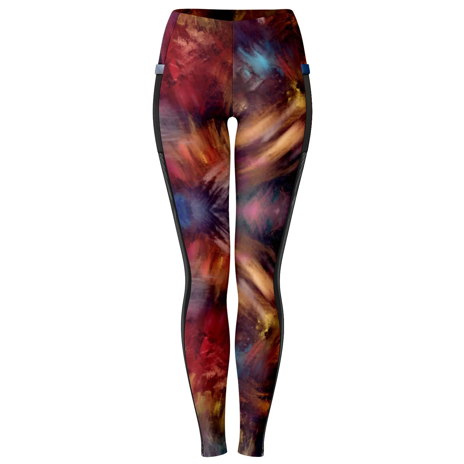 Burgundy Colours Mesh Panel Side Pockets Leggings (FWS)