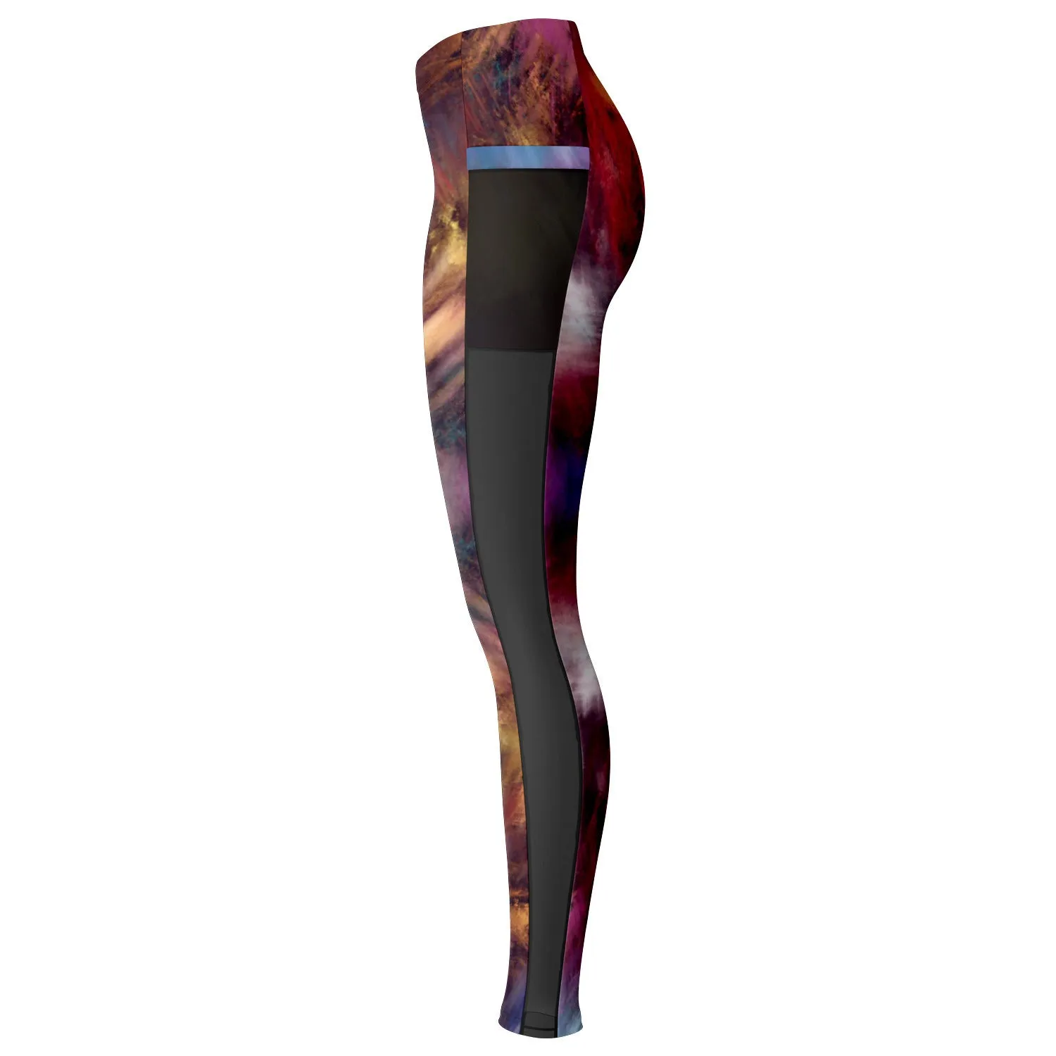 Burgundy Colours Mesh Panel Side Pockets Leggings (FWS)