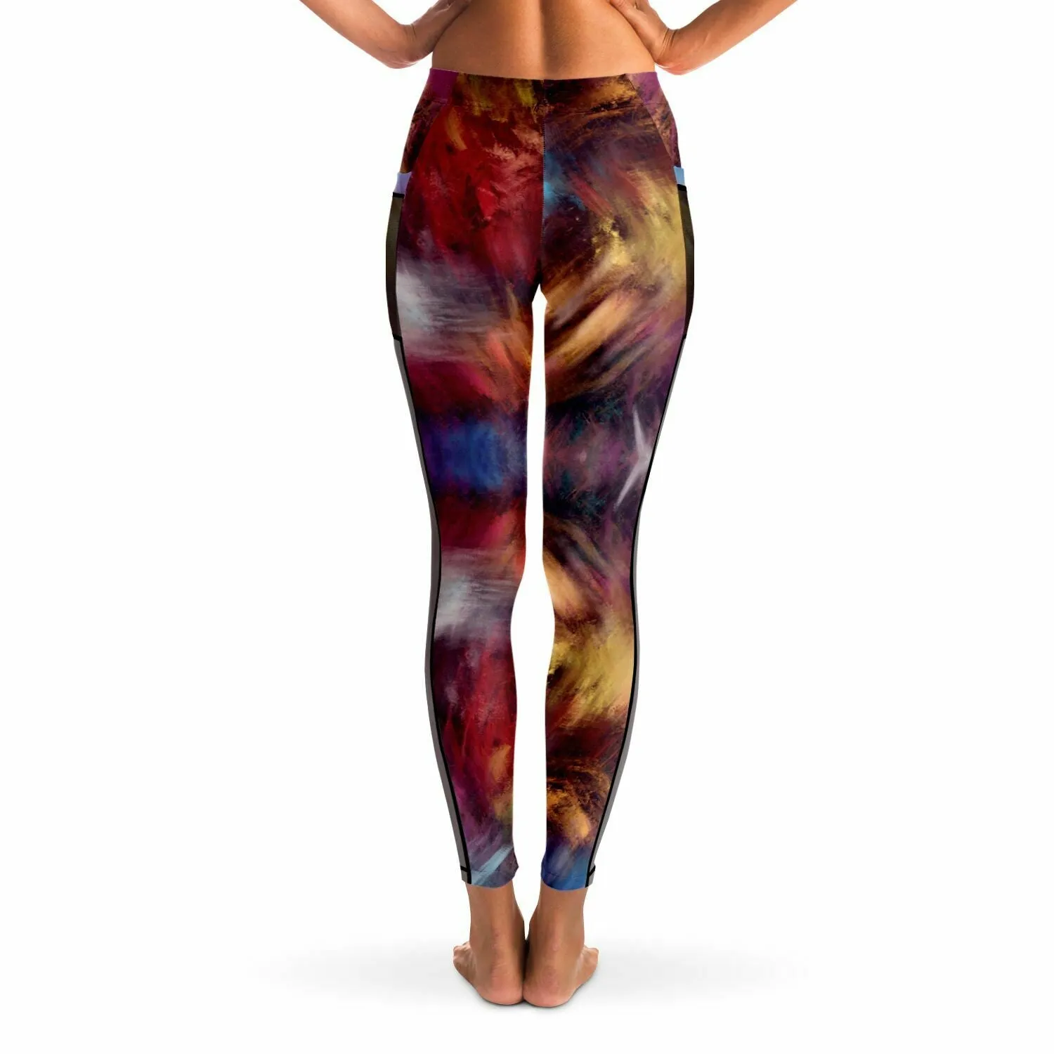 Burgundy Colours Mesh Panel Side Pockets Leggings (FWS)