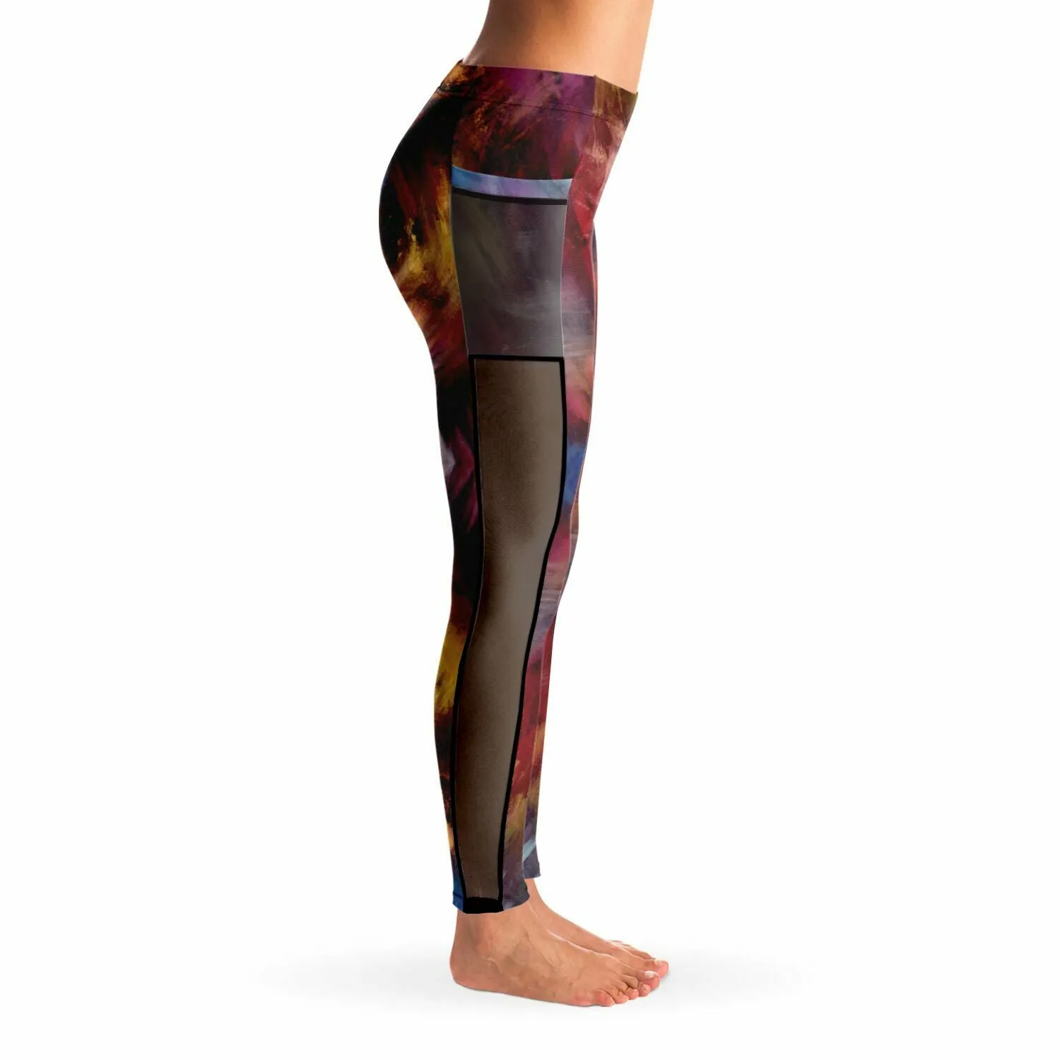 Burgundy Colours Mesh Panel Side Pockets Leggings (FWS)