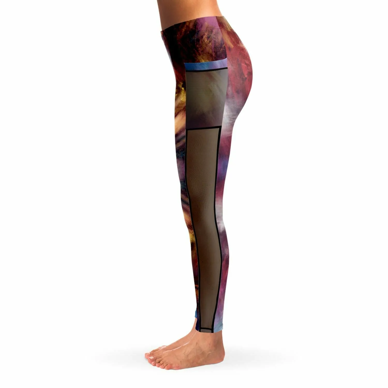 Burgundy Colours Mesh Panel Side Pockets Leggings (FWS)