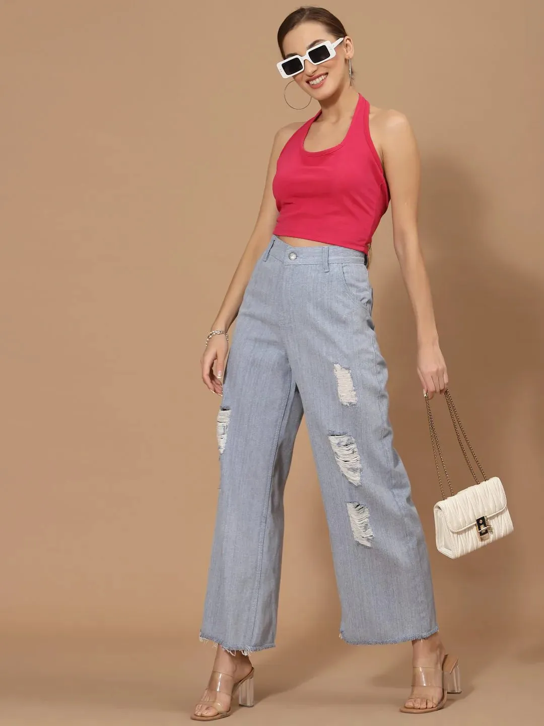 Flawless Women Sky Blue Flared Denim
