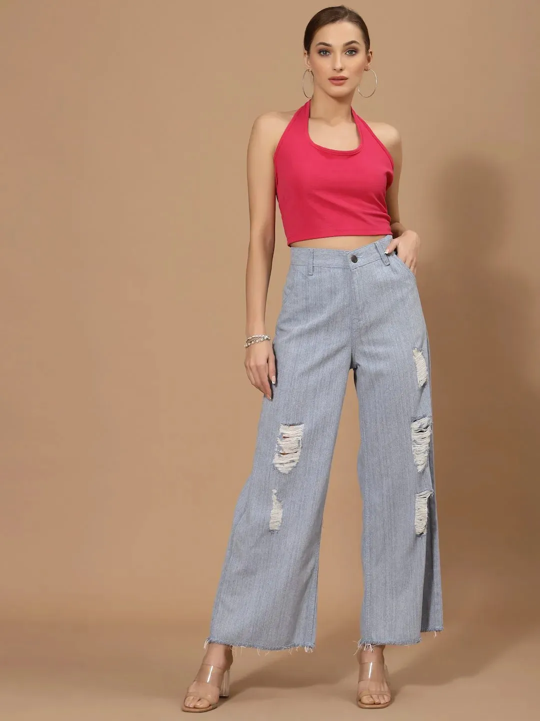 Flawless Women Sky Blue Flared Denim