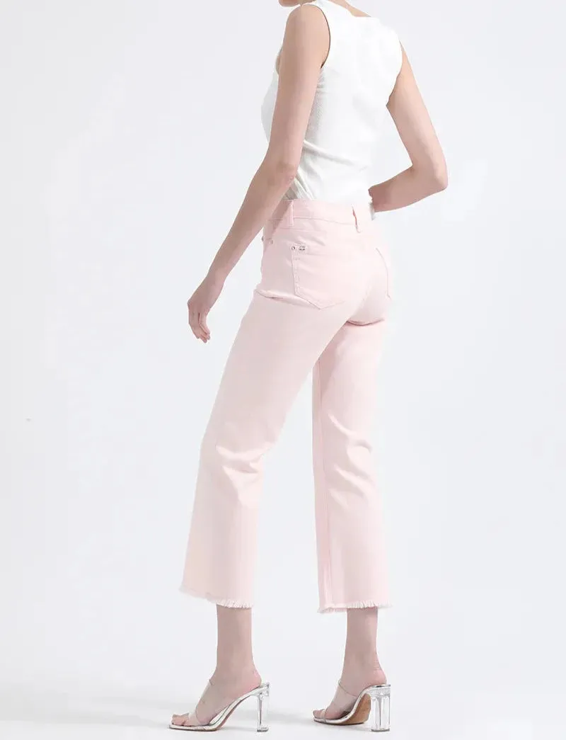 Jeans Mujer Color Flare Cropped Fit Tiro Medio Rosa