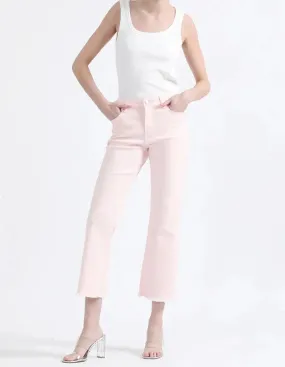 Jeans Mujer Color Flare Cropped Fit Tiro Medio Rosa