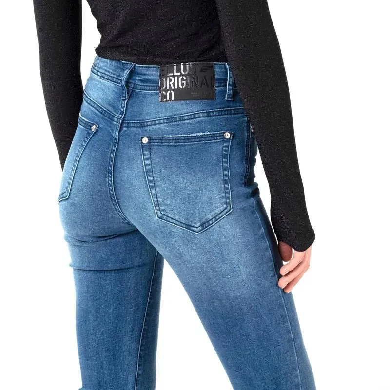 Jeans Mujer Jess Tiro Medio Skinny Flare Azul Oscuro