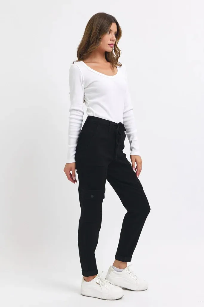 Judy Blue High Waist Cargo Cuff Black Jogger Denim Jeans 88910– sleekdenim.com