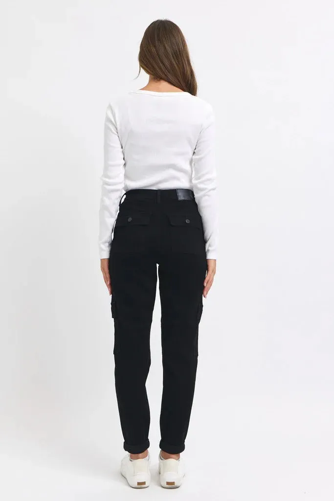 Judy Blue High Waist Cargo Cuff Black Jogger Denim Jeans 88910– sleekdenim.com