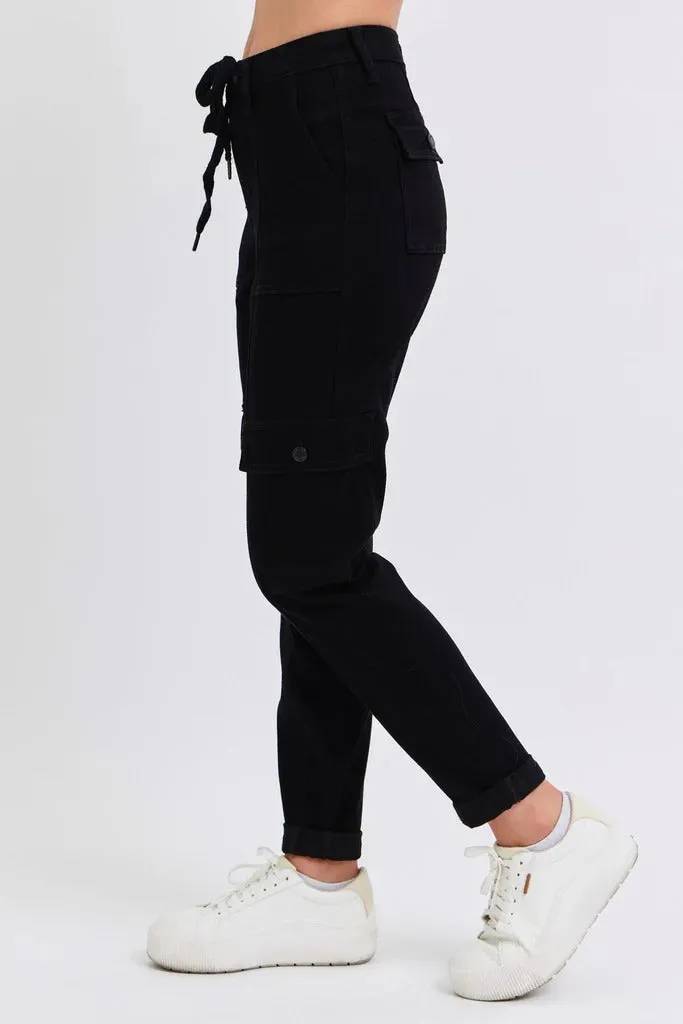 Judy Blue High Waist Cargo Cuff Black Jogger Denim Jeans 88910– sleekdenim.com