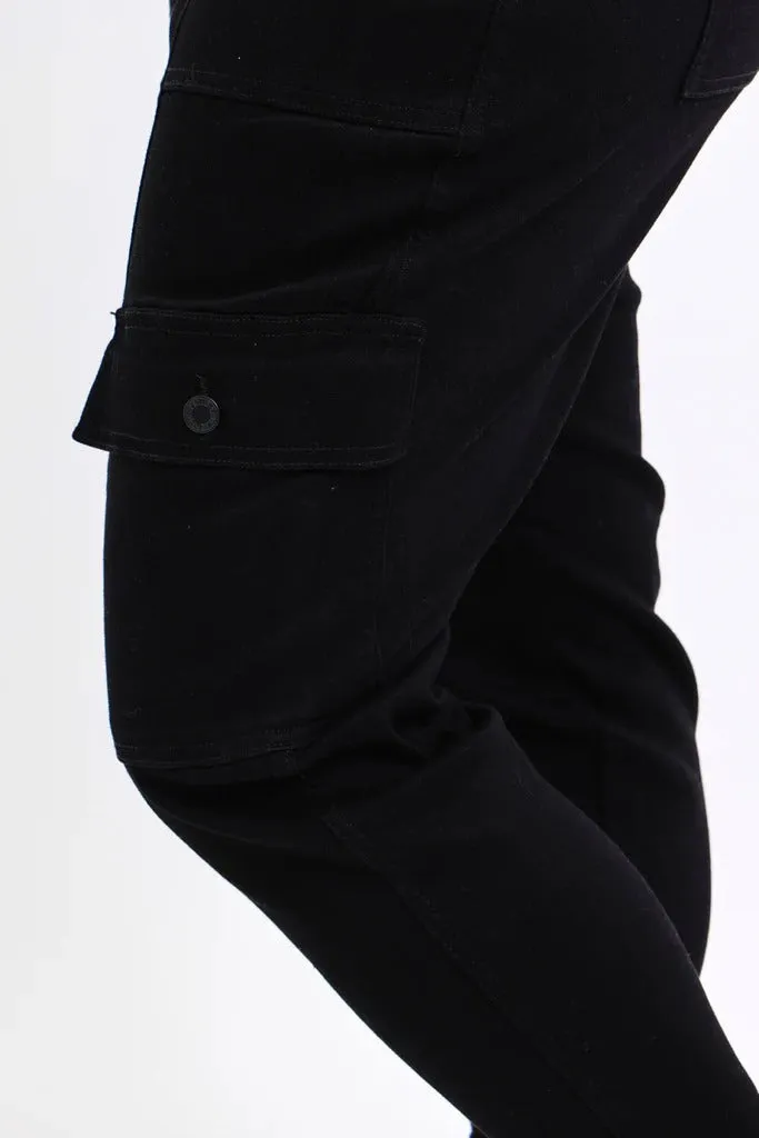 Judy Blue High Waist Cargo Cuff Black Jogger Denim Jeans 88910– sleekdenim.com