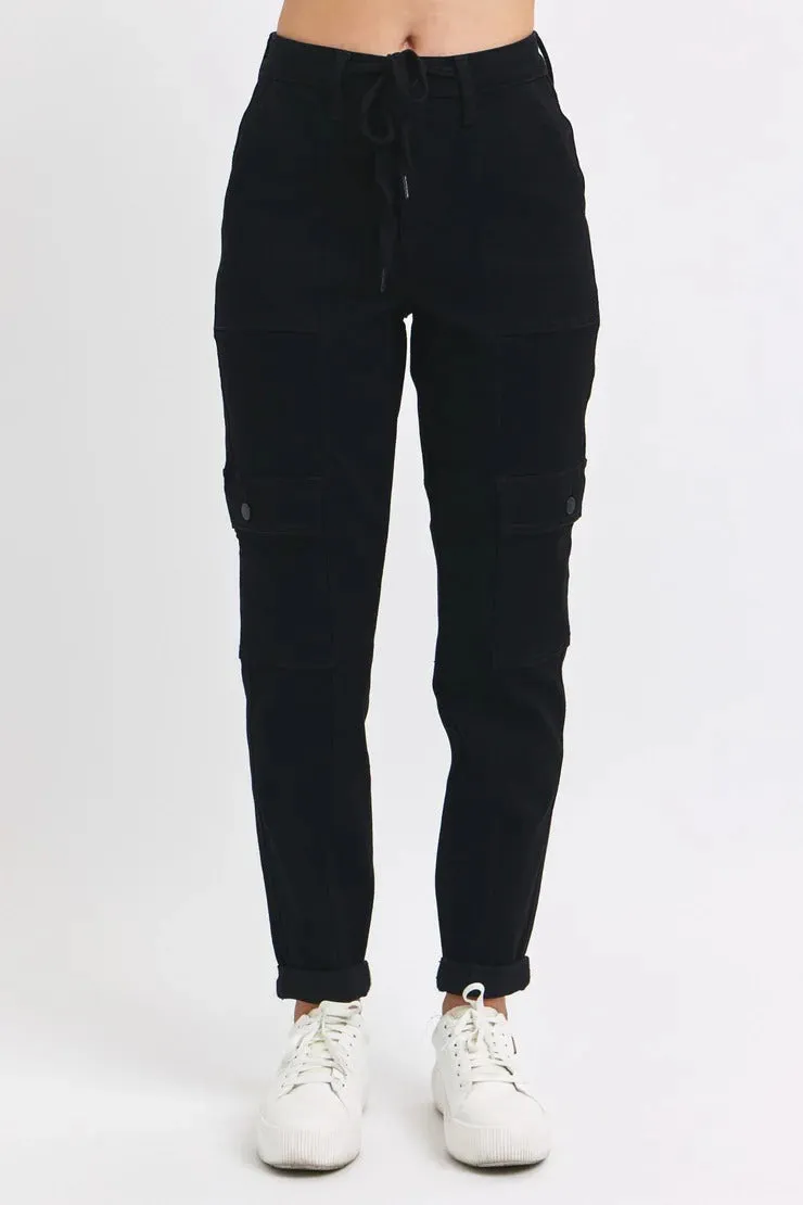 Judy Blue High Waist Cargo Cuff Black Jogger Denim Jeans 88910– sleekdenim.com