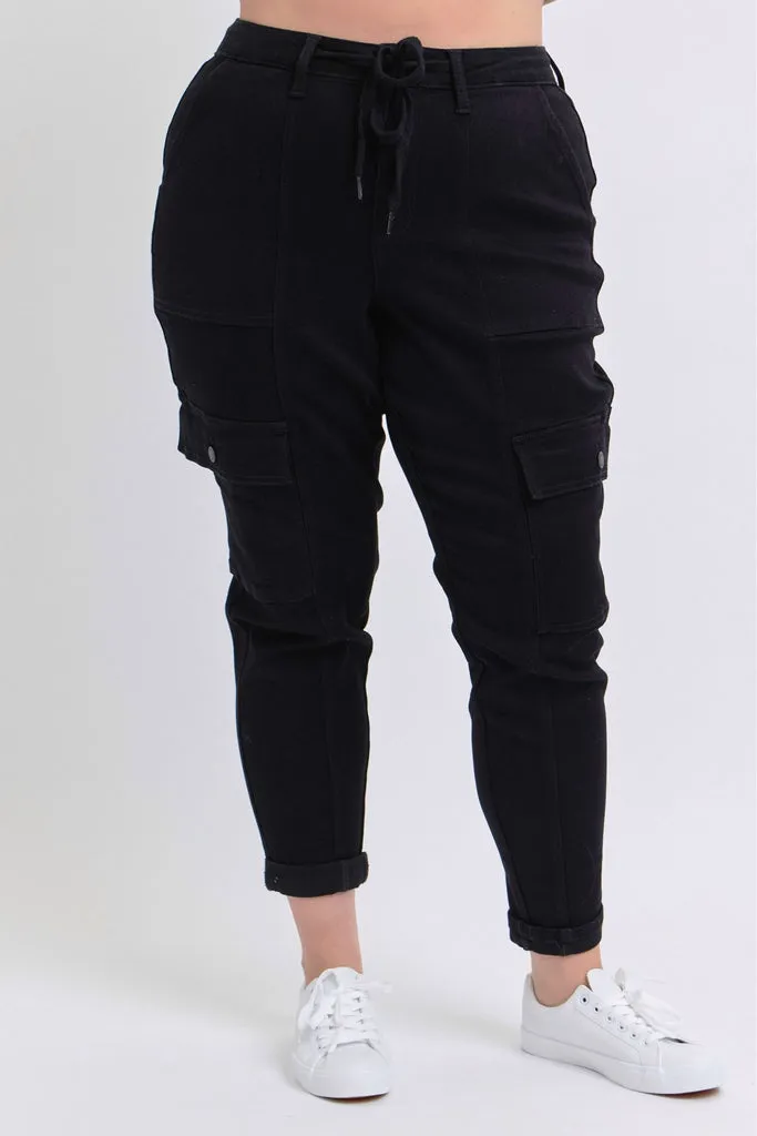 Judy Blue High Waist Cargo Cuff Black Jogger Denim Jeans 88910– sleekdenim.com