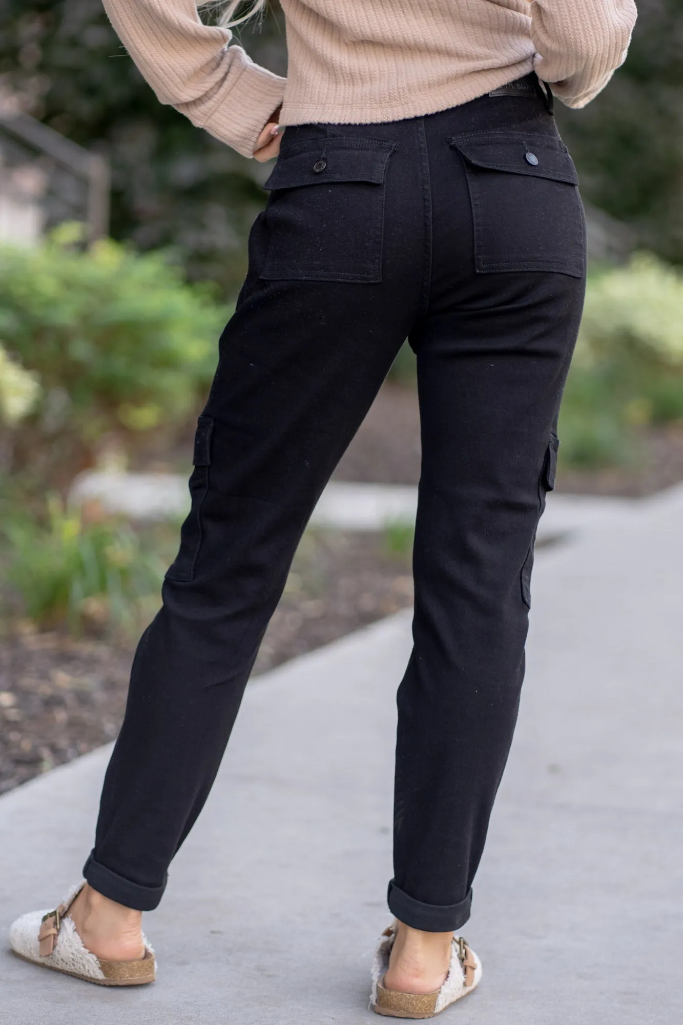 Judy Blue High Waist Cargo Cuff Black Jogger Denim Jeans 88910– sleekdenim.com