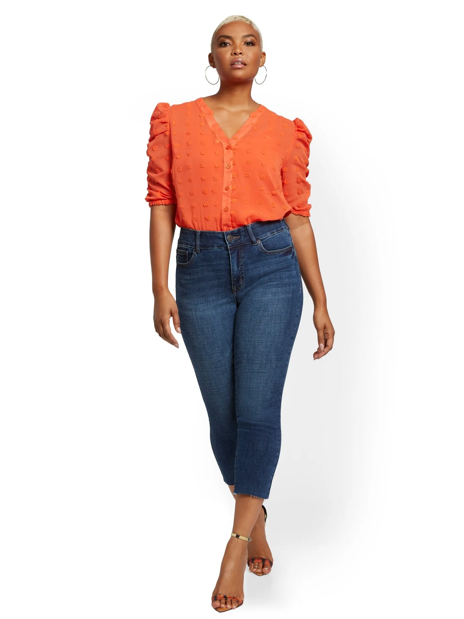 Mya Curvy High-Waisted Sculpting No Gap Capri Jeans - Limelight Blue