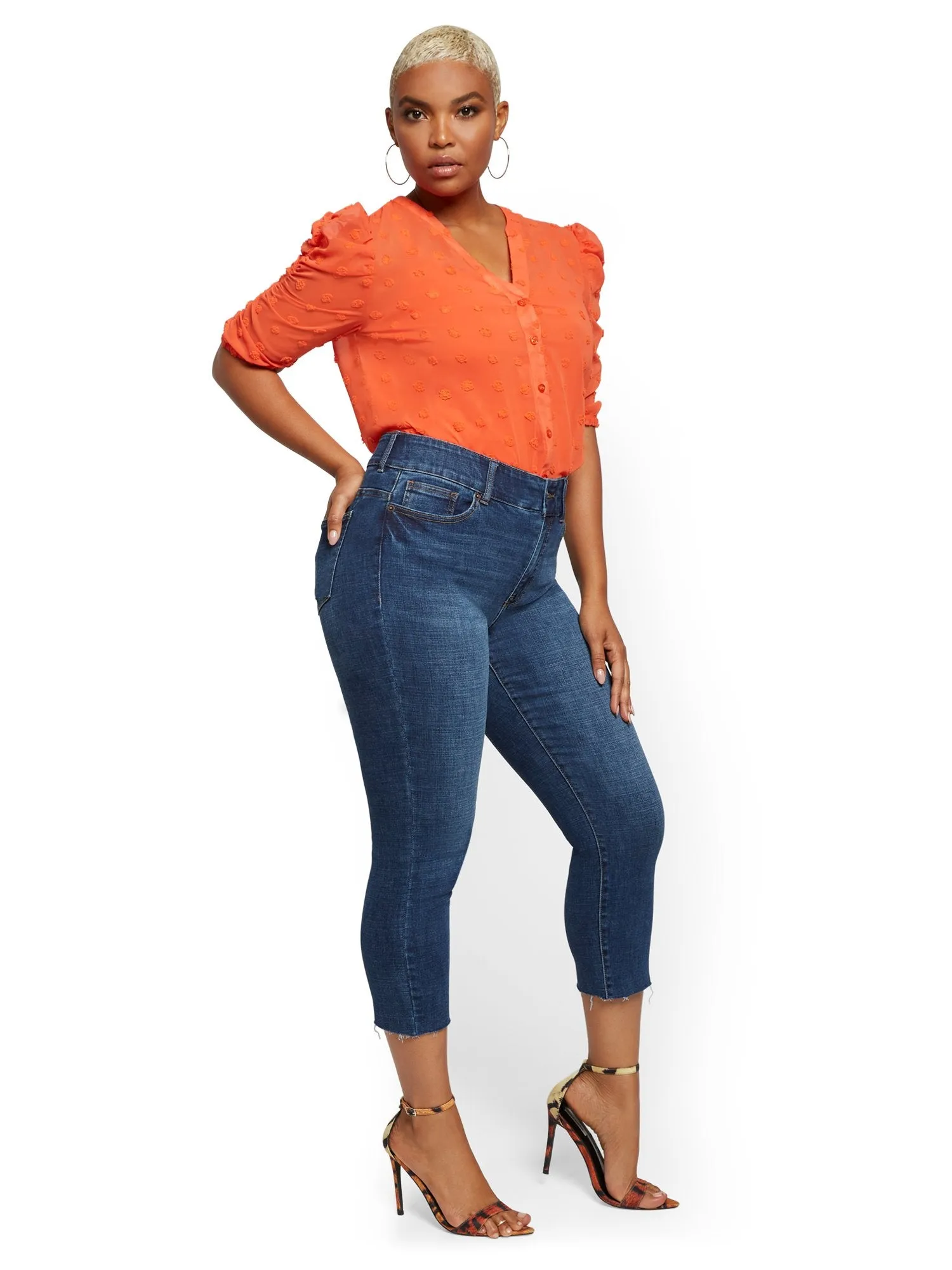 Mya Curvy High-Waisted Sculpting No Gap Capri Jeans - Limelight Blue