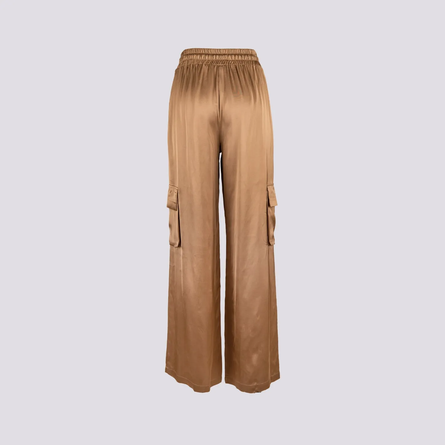 Pantalone cargo in raso color bronzo