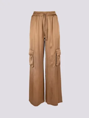 Pantalone cargo in raso color bronzo