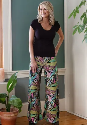Printed Pallazzo Pant | Black Asain Print, Abstract Print