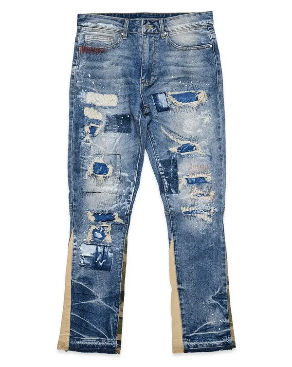 STEVO HEAVY RIP & REPAIR SLIM STRAIGHT DENIM