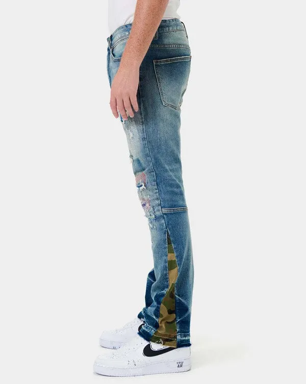 STEVO HEAVY RIP & REPAIR SLIM STRAIGHT DENIM