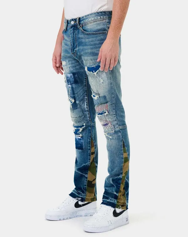 STEVO HEAVY RIP & REPAIR SLIM STRAIGHT DENIM