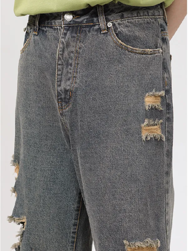 Straight Ripped Wide-leg Jeans
