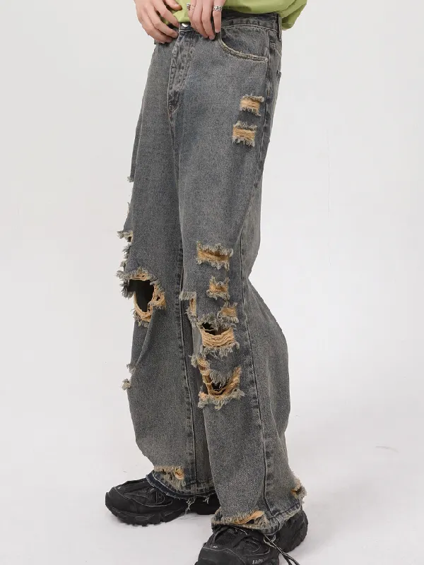 Straight Ripped Wide-leg Jeans