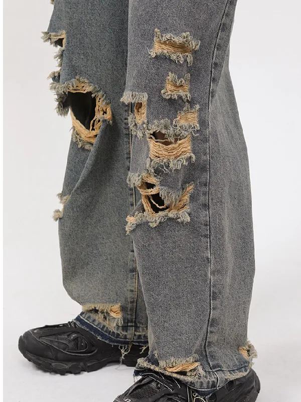 Straight Ripped Wide-leg Jeans