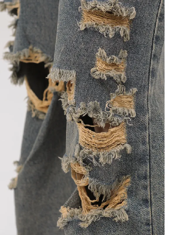 Straight Ripped Wide-leg Jeans