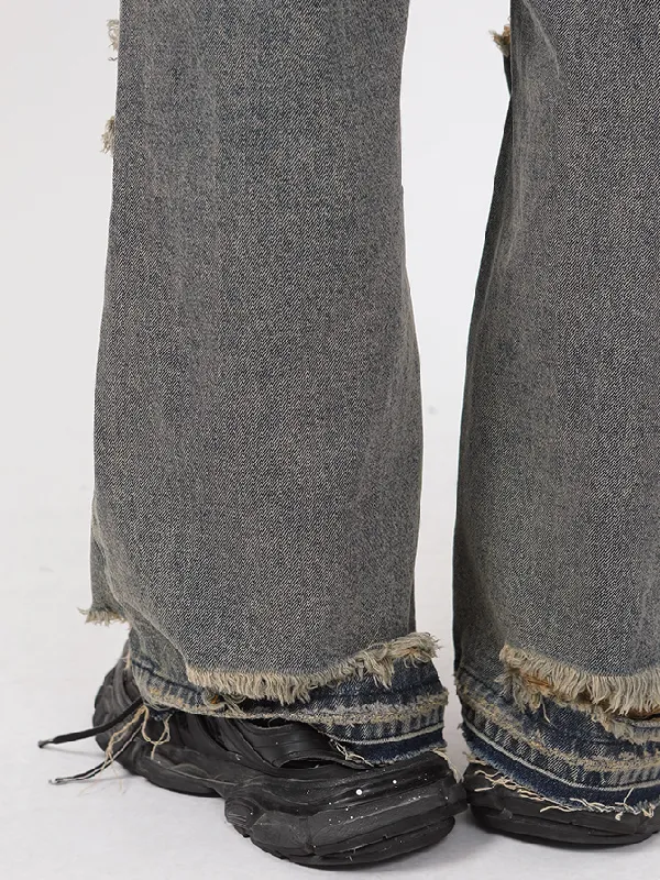 Straight Ripped Wide-leg Jeans