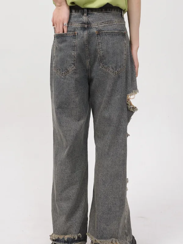 Straight Ripped Wide-leg Jeans
