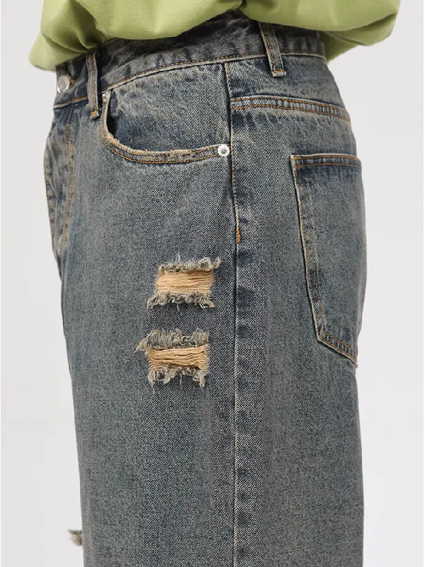 Straight Ripped Wide-leg Jeans