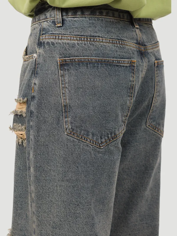 Straight Ripped Wide-leg Jeans