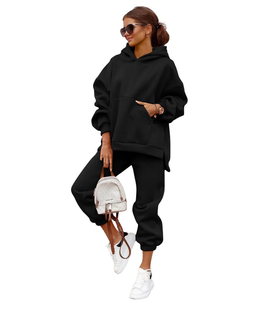 Tuta Donna Completo Felpa Pantalone Morbido Monocolore