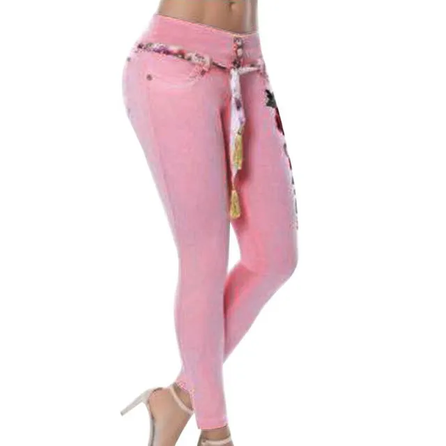 Women Stretch High Waist Skinny Embroidery Jeans